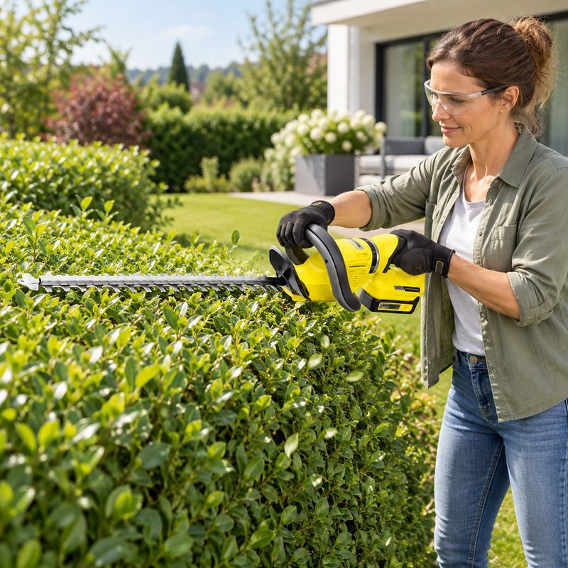 Cortasetos Inalámbrico HGE 18-45 de 18 V con Batería de 2.5 Ah y Cuchilla de 45 Cm Amarillo