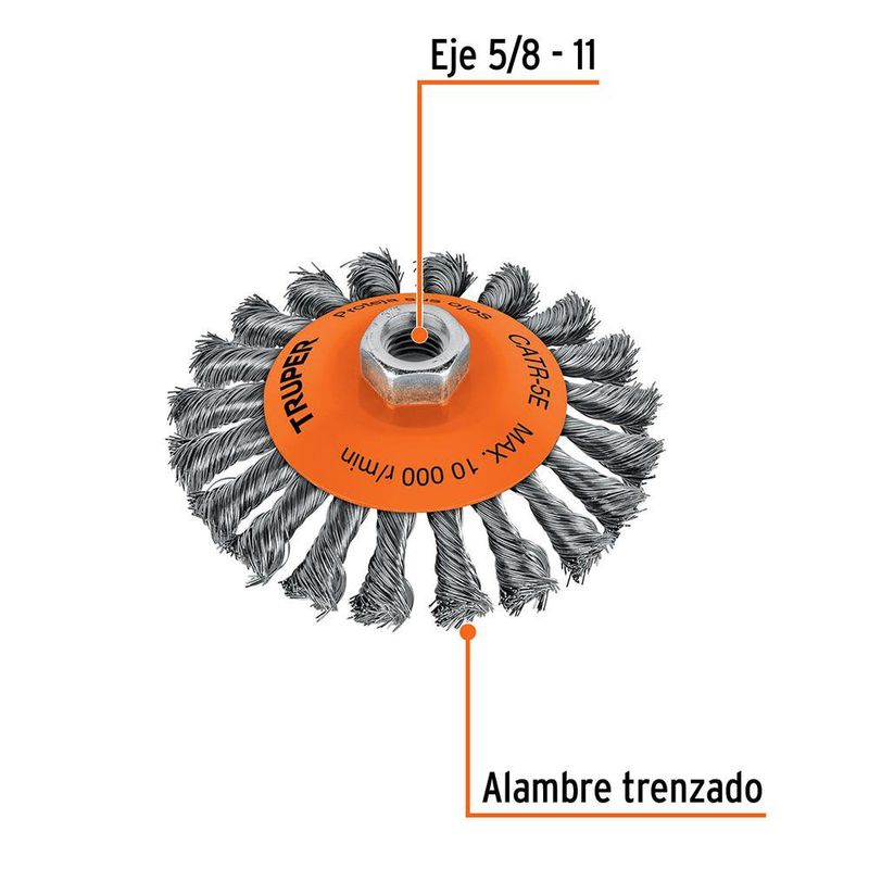 Carda Cónica de 5 Plg con Alambre Trenzado y Rosca 5/8-11