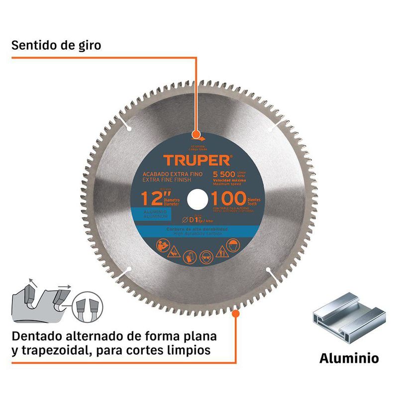 Disco de Sierra Circular para Aluminio de 12 Plg 100 Dientes