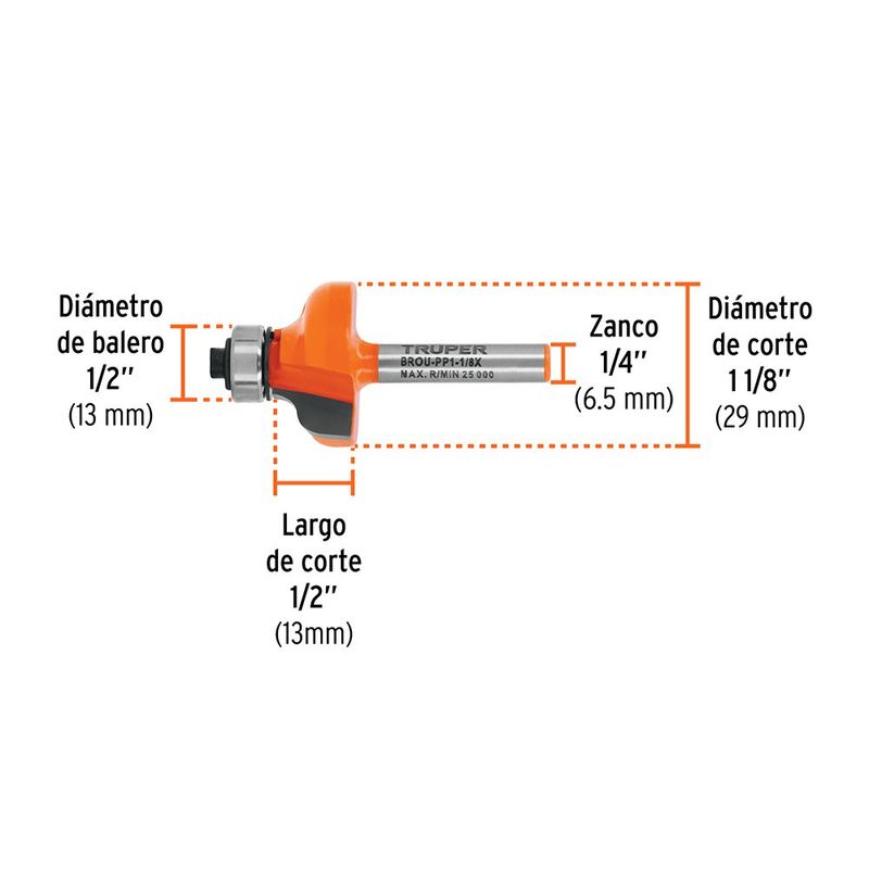 Fresa para Router Pecho Paloma de 1-1/8 Plg con Balero