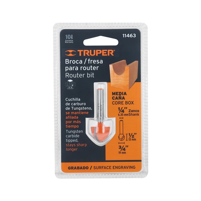 Fresa para Router Media Caña de 3/4 Plg Zanco de 1/4 Plg