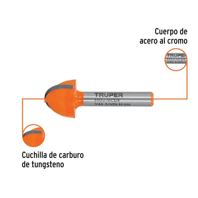 Fresa para Router Media Caña de 3/4 Plg Zanco de 1/4 Plg