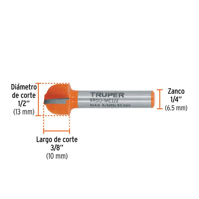 Fresa Media Caña para Router de 1/2 Plg