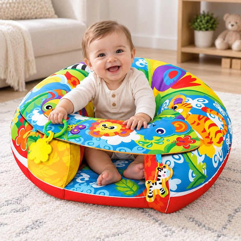 Gimnasio Interactivo Bebé Tipo Sillita Diseño Animalitos con Bandeja de Actividades Multicolor