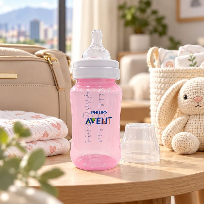 Biberón Anticólico para Bebé 330 ml 11 oz Rosado 3M+