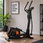 Elíptica de Diseño Ergonómico 1200EP con Resistencia Magnética de 8 Niveles, Monitor Digital y Sensores Negro y Naranja