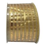 Listón Decorativo Navideño con Brillo Color Dorado con Líneas 2.5 plg x 9 yd