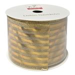 Listón Decorativo Navideño con Brillo Color Dorado con Líneas 2.5 plg x 9 yd