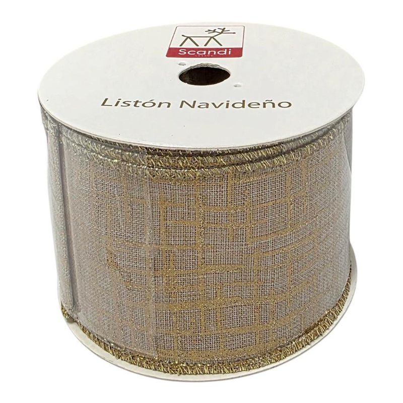 Listón Decorativo Navideño Dorado Texturizado 2.5 Plg x 9 Yd