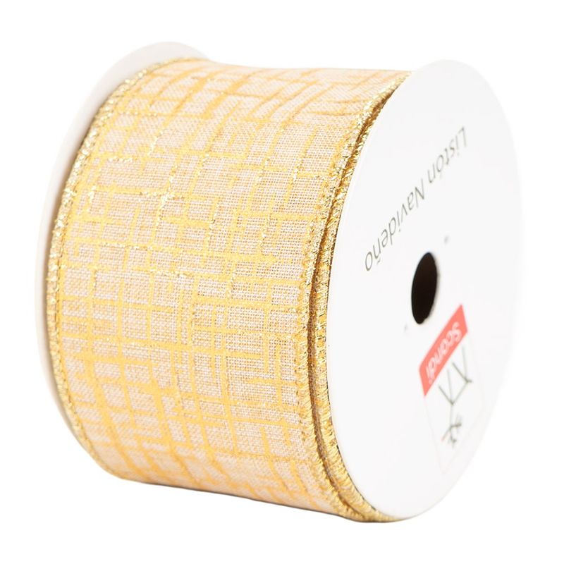 Listón Decorativo Navideño Dorado Texturizado 2.5 Plg x 9 Yd