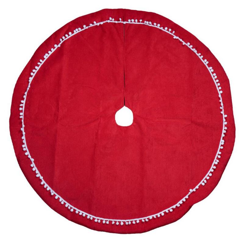 Falda para Árbol Navideño con Pompones Color Rojo 122 cm