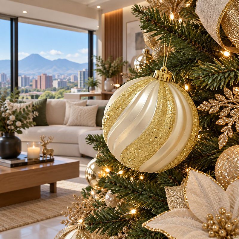 Esfera Navideña Texturizada con Brillo Color Dorado