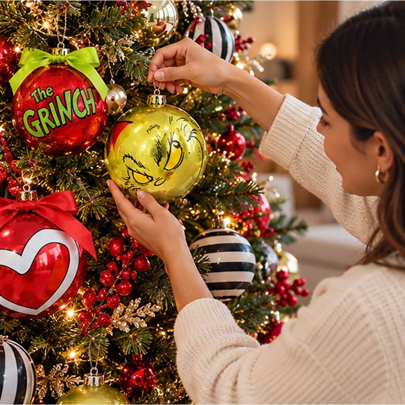 Set de 4 Esferas Navideñas The Grinch Multicolor 10 cm