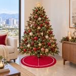 Falda para Árbol Navideño con Pompones Color Rojo 122 cm