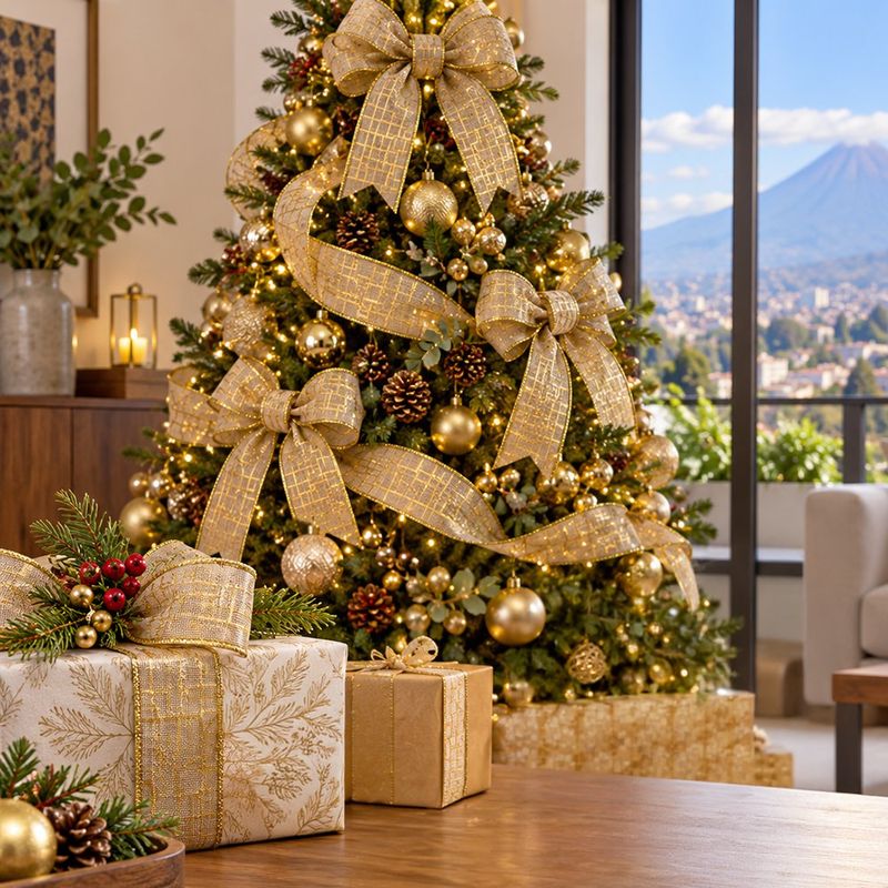 Listón Decorativo Navideño Dorado Texturizado 2.5 Plg x 9 Yd