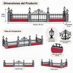 Set de Cerca Forjada Iluminada con Puerta Central y Columnas de Ladrillo para Villa Navideña Negro y Gris, 5 Piezas