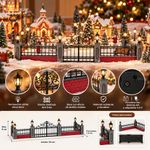 Set de Cerca Forjada Iluminada con Puerta Central y Columnas de Ladrillo para Villa Navideña Negro y Gris, 5 Piezas