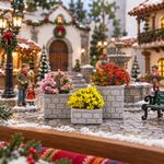 Set de Jardineras Decorativas de Imitación Piedra con Flores de Resina Multicolor para Villa Navideña, 3 Piezas