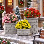Set de Jardineras Decorativas de Imitación Piedra con Flores de Resina Multicolor para Villa Navideña, 3 Piezas