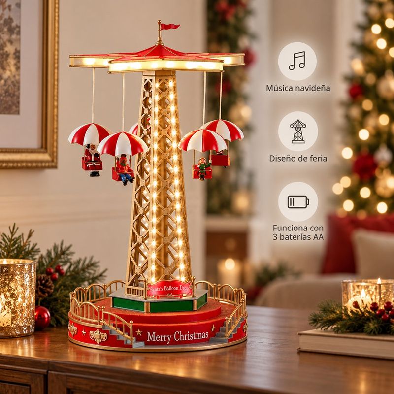 Carrusel de Sillas Voladoras Navideño con Movimiento, Luces LED y Música