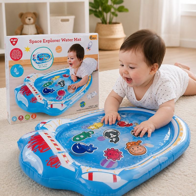 Tapete de Agua Inflable para Bebé con Diseño Espacial y Figuras Flotantes Multicolor