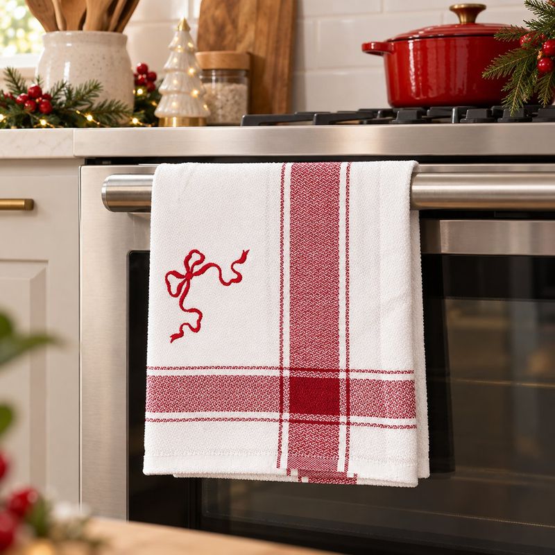 Toalla de Cocina Navideña Rojo con Moño