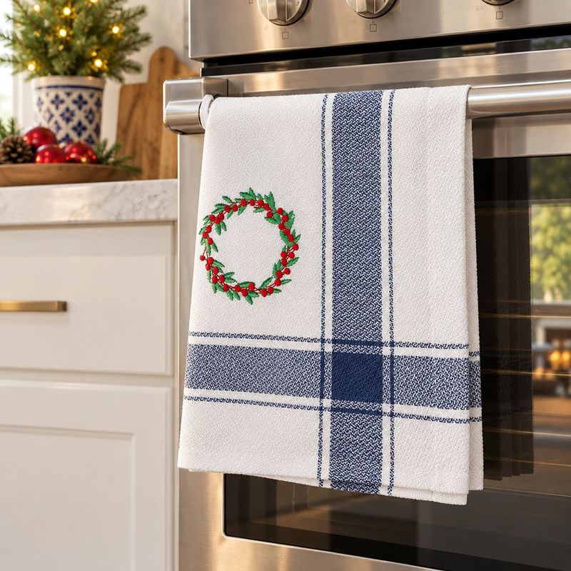 Toalla de Cocina Navideña Azul con Corona