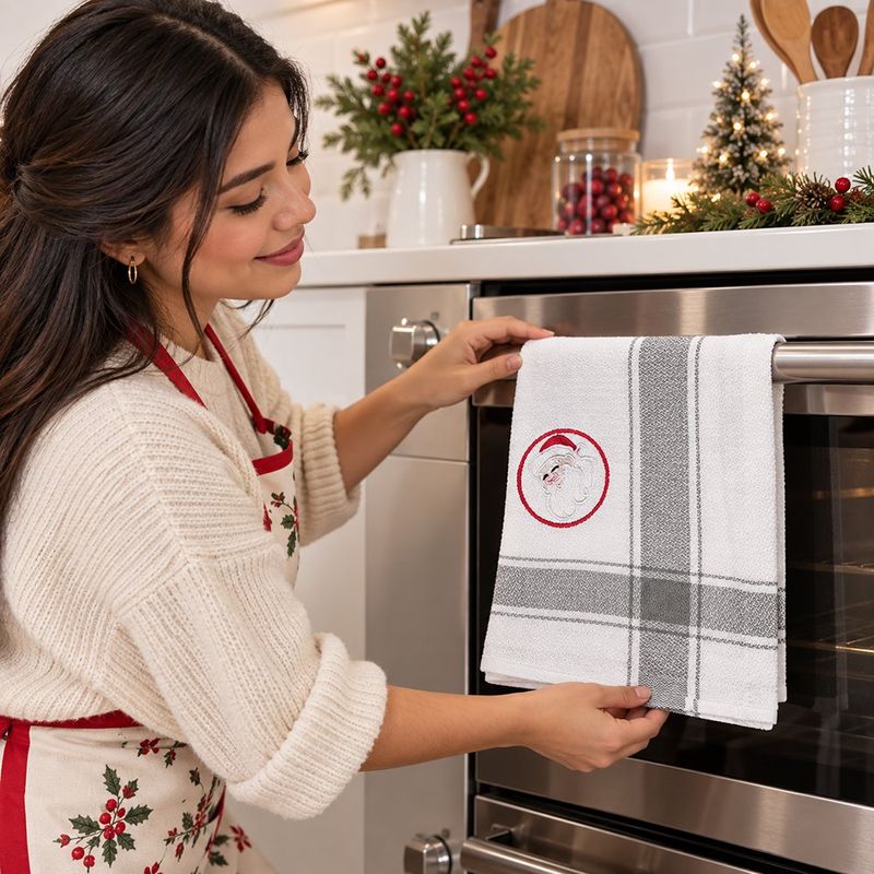 Toalla de Cocina Navideña Verde con Santa Claus