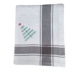 Toalla de Cocina Navideña Gris con Árbol Bordado