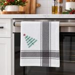 Toalla de Cocina Navideña Gris con Árbol Bordado