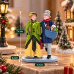 Villa Navideña Figura de Pareja Vintage de Compras Navideñas en Resina7.4 x 5.4 x 3.6 Cm