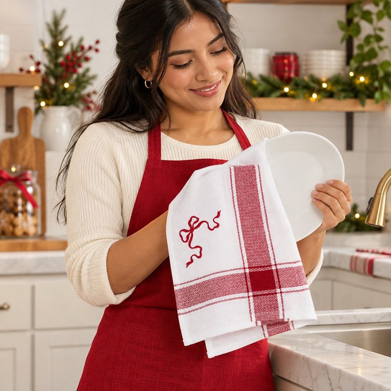 Toalla de Cocina Navideña Rojo con Moño