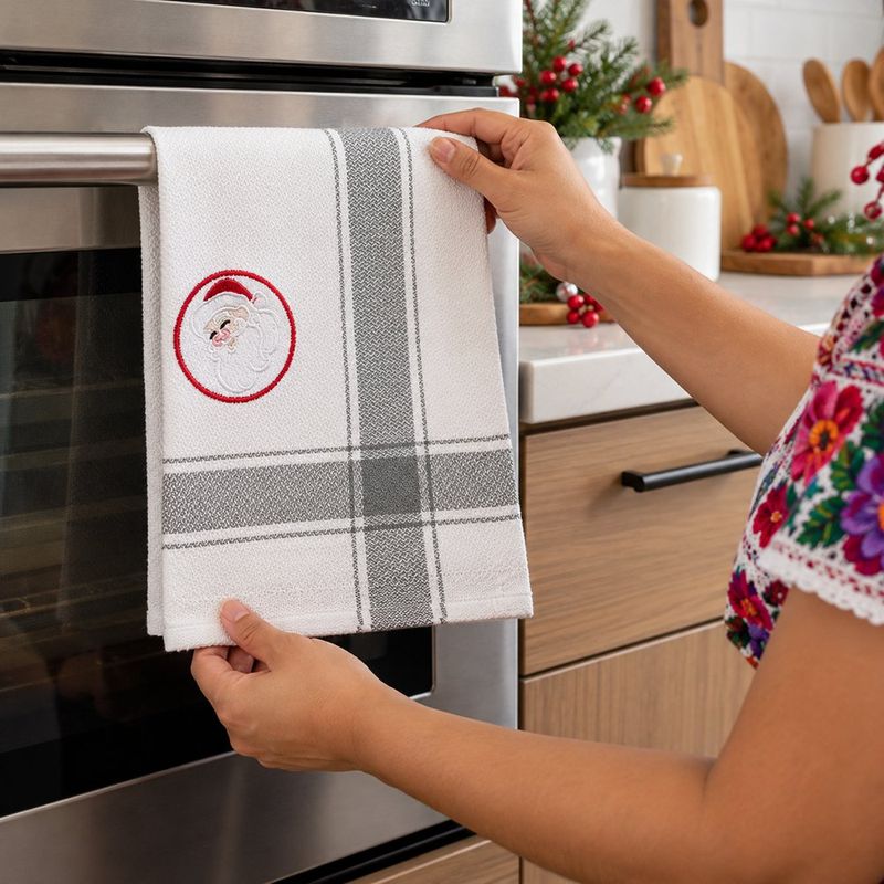 Toalla de Cocina Navideña Verde con Santa Claus