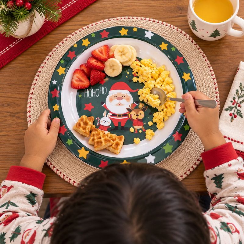 Plato Tipo Bowl Navideño Santa y Amigos Verde