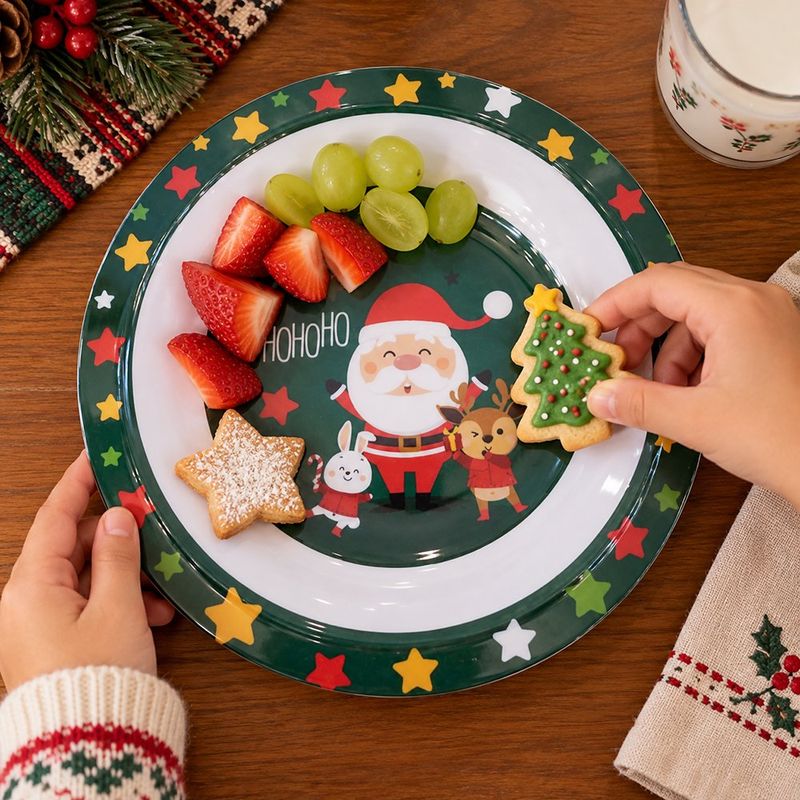 Plato Tipo Bowl Navideño Santa y Amigos Verde