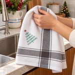 Toalla de Cocina Navideña Gris con Árbol Bordado