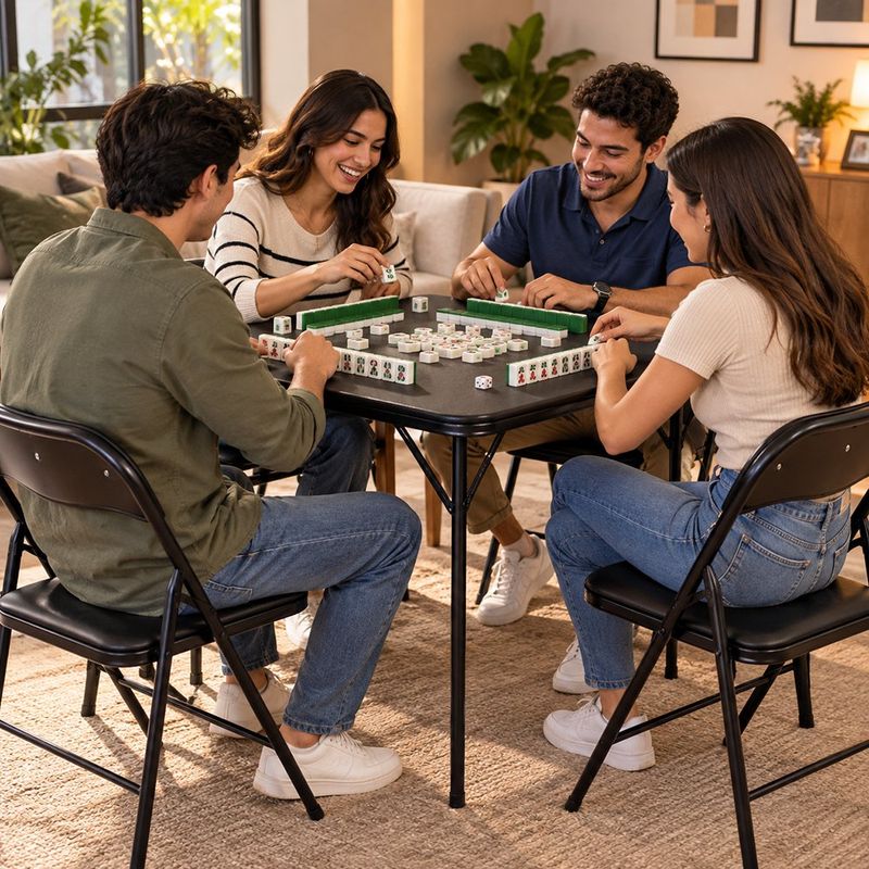 Mesa Cuadrada con 4 Sillas Plegables para Juegos de Cartas, Mahjong, Bridge u Otros Color Negro