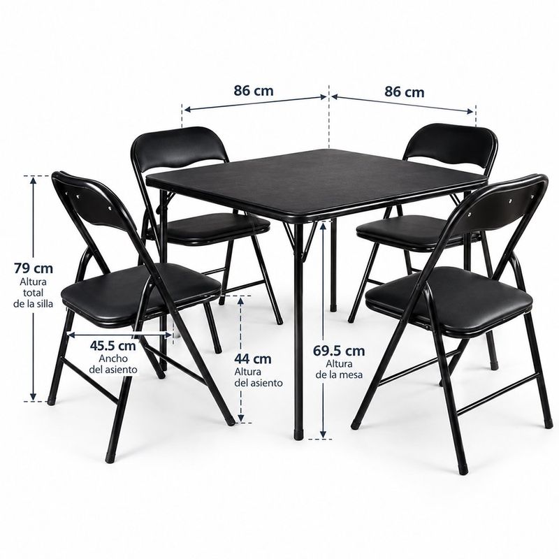 Mesa Cuadrada con 4 Sillas Plegables para Juegos de Cartas, Mahjong, Bridge u Otros Color Negro