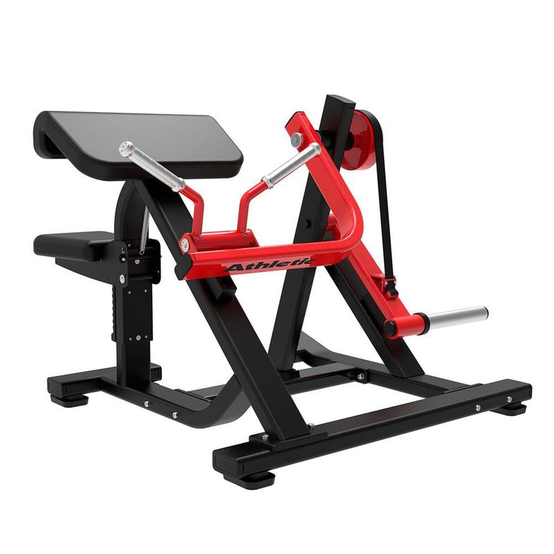 Máquina para Flexión de Bíceps con Movimiento Guiado y Carga con Discos Olímpicos Negro con Rojo