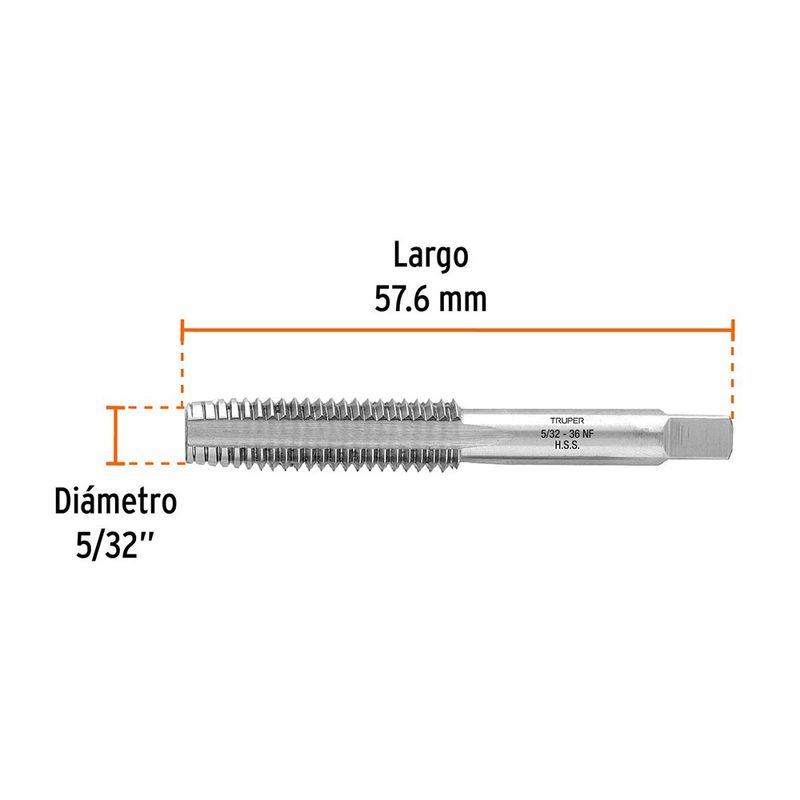 Machuelo Semicónico de 5/32 x 36 Hilos por Plg de Acero HSS