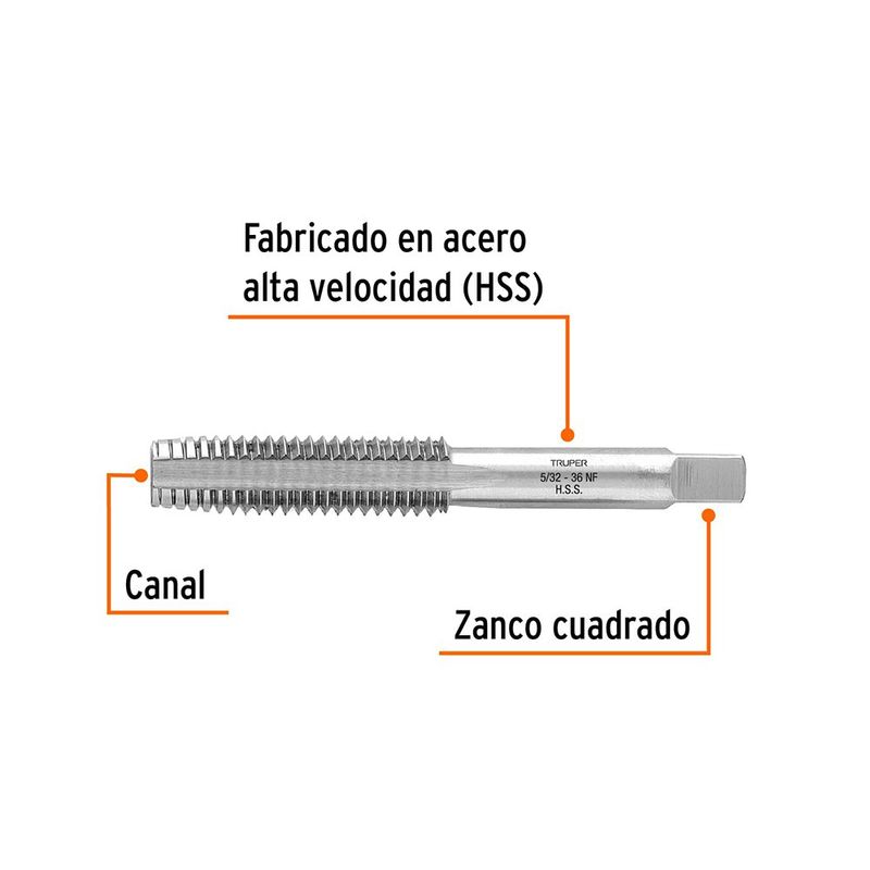 Machuelo Semicónico de 5/32 x 36 Hilos por Plg de Acero HSS