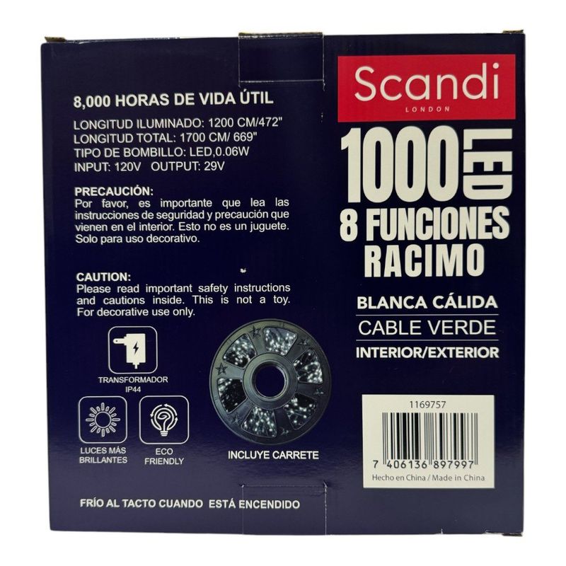 Serie Tipo Racimo LED Blanca Cálida 1000 Luces