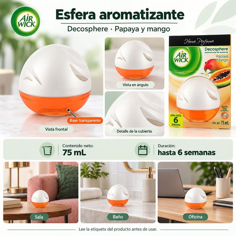Aromatizante de Ambiente en Esfera Aroma Papaya y Mango 75 mL