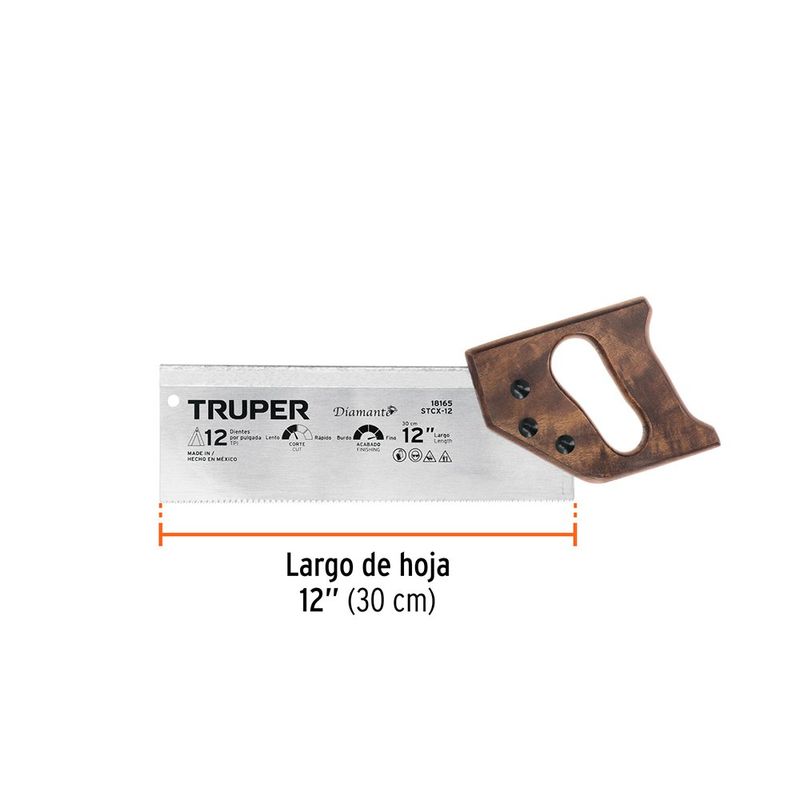 Serrucho de Costilla Truper Diamante de 12 Plg con Mango de Madera