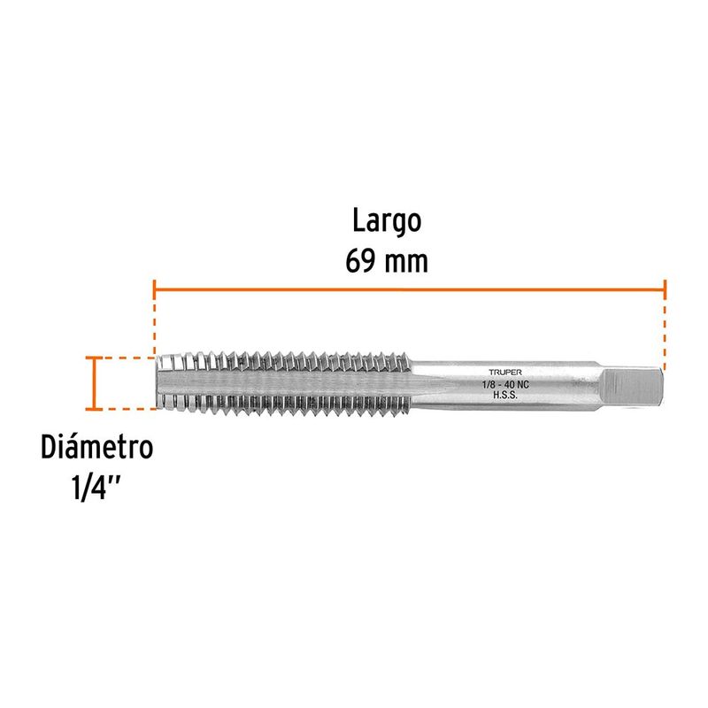 Machuelo Semicónico de 1/8 x 40 Hilos por Plg de Acero HSS