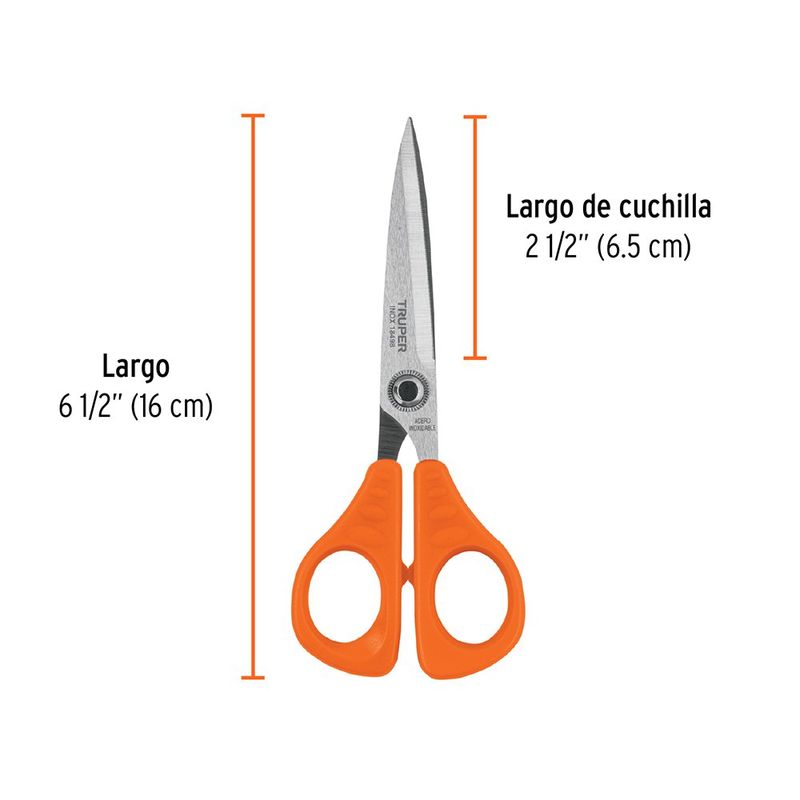 Tijera de 6-1/2 Plg para Oficina de Acero Inoxidable con Mango Naranja