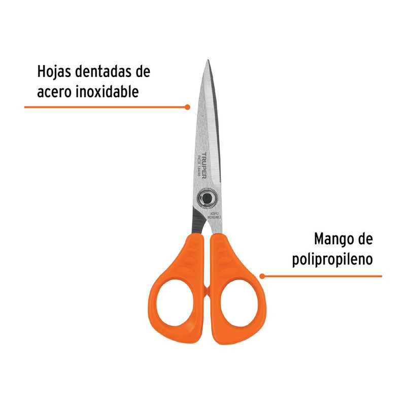 Tijera de 6-1/2 Plg para Oficina de Acero Inoxidable con Mango Naranja
