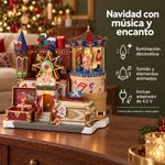 Villa Navideña Tienda de Cajas de Música Merry Music Box con Carrusel Animado, Luces y Sonido
