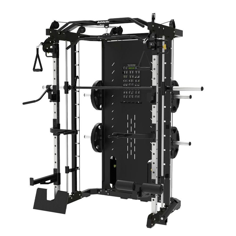 Rack de Potencia con Máquina Smith y Poleas Ajustables 3500SM con Torres de Peso Selectorizado Negro