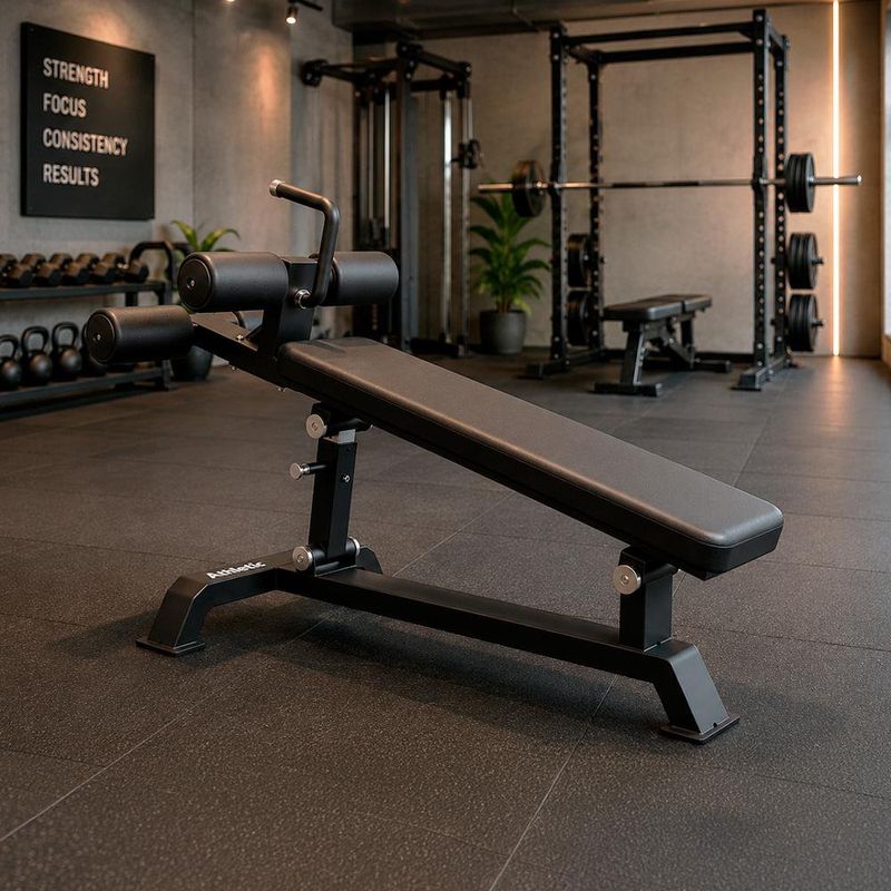 Banca Declinada para Abdominales con Inclinación Ajustable y Rodillos Acolchados para Core Negro